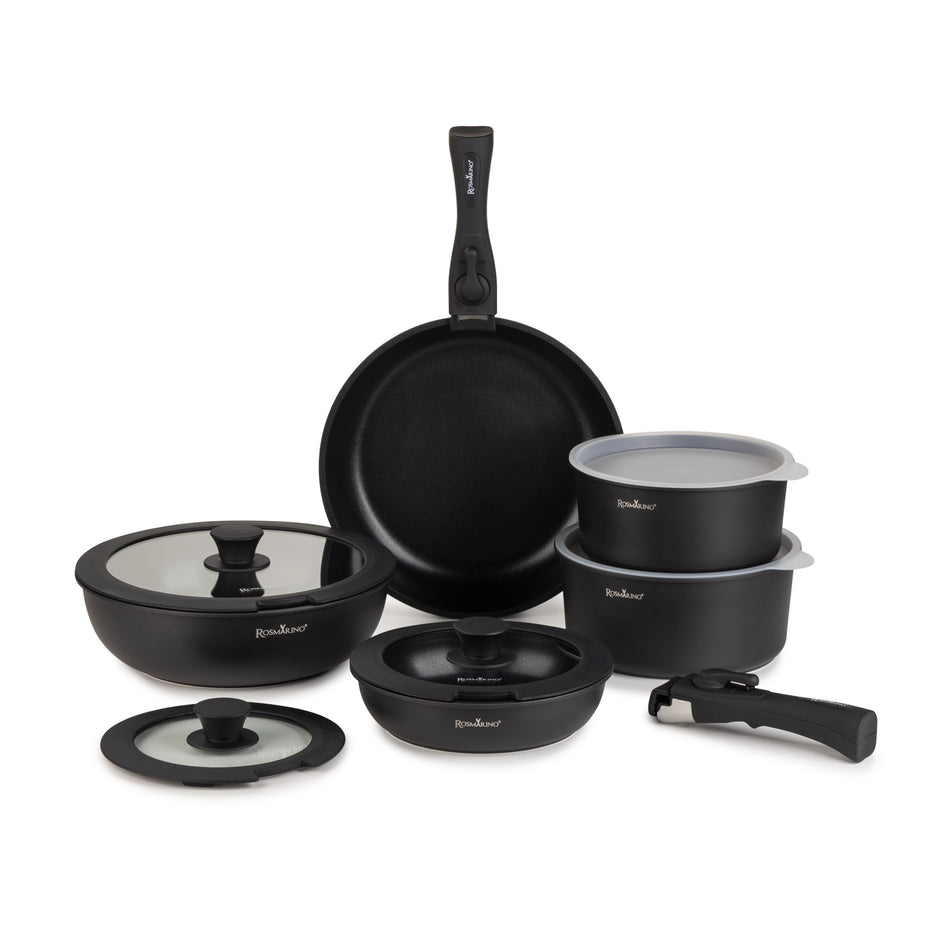 12 daļu virtuves trauku komplekts ar noņemamu rokturi Rosmarino Click&Cook