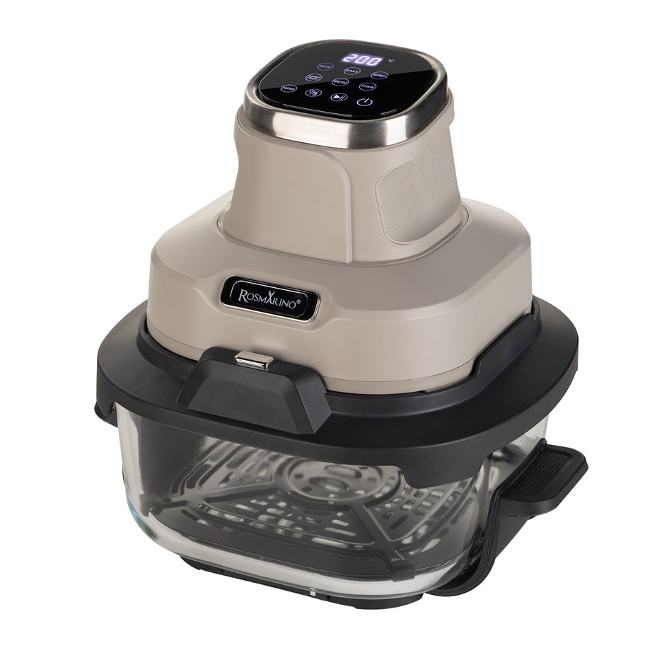 Pārnēsājama stikla karstā gaisa friteris Rosmarino Airfryer Crispy PRO Series 6-in-1 – 4,5 L + 1,8 L, bēšs