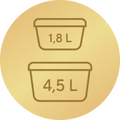 2 stikla trauki (4,5 L un 1,8 L)